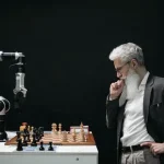 Chess between man and AI robot arm