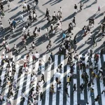 People Crossing Busy Crosswalk